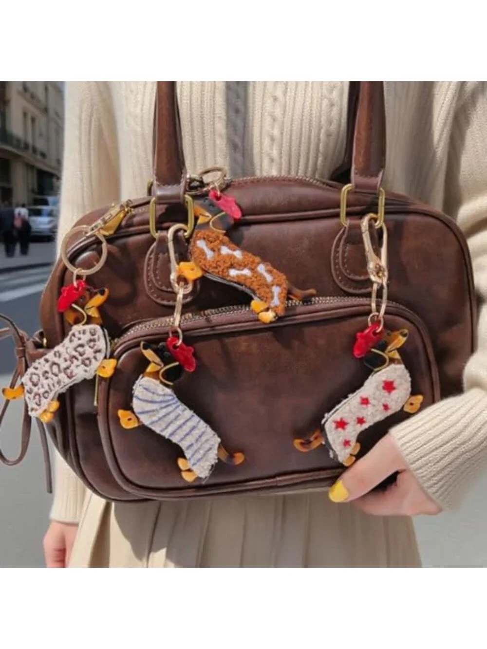 Cute Dog-Shaped Keychain Charm & Bag Clasp - Acetate Animal Clip with Gold